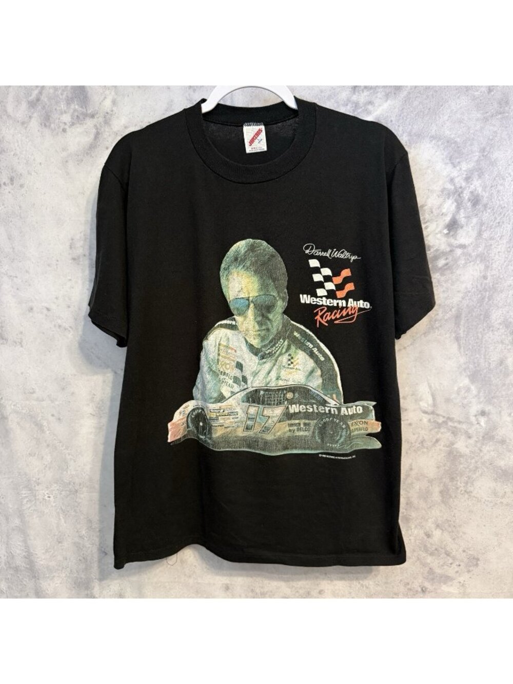 Vintage Darrell Waltrip Nascar T Shirt L Jerzees Black 1992 Western Auto Racing